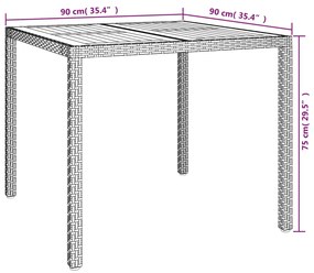 vidaXL Τραπέζι Κήπου Γκρι 90x90x75 εκ. Συνθετικό Ρατάν/Ξύλο Ακακίας