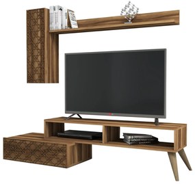 TV FURNITURE SET  MELAMINE IN WALNUT COLOR 150x37.2x37.8Hcm.