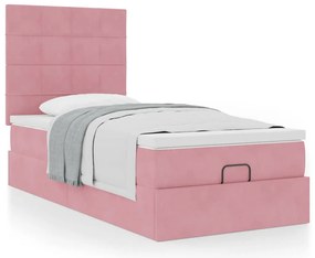 vidaXL Οθωμανικό κρεβάτι με στρώματα ροζ 90x200cm Velvet