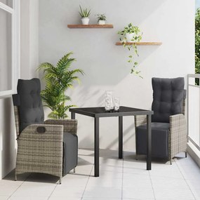vidaXL Σέτ φαγητού για κήπο 3 pcs Γκρι Πολυ ράταν