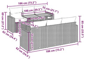 Καναπές Σετ 7 Τεμαχίων Μαύρο Συνθετικό Ρατάν με Μαξιλάρια - Μαύρο