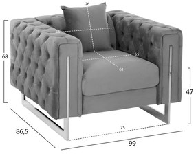 ΣΕΤ ΣΑΛΟΝΙ MOBAR τ.CHESTERFIELD HM11935.01 ΓΚΡΙ ΒΕΛΟΥΔΟ-ΜΕΤΑΛ.ΠΟΔΙΑ