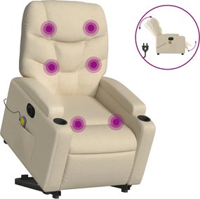 vidaXL Πολυθρόνα Μασάζ Ηλεκ. Ανακλινόμενη με Ανύψωση Κρεμ Υφασμάτινη