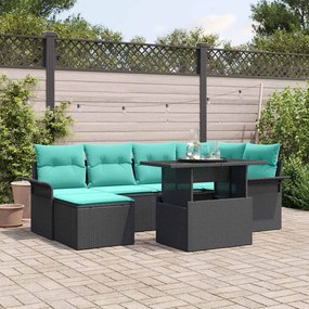 vidaXL Σετ Καναπέ Κήπου 7 τμχ. Μαύρο [Συνθετικό]: Πολυ Ρατάν