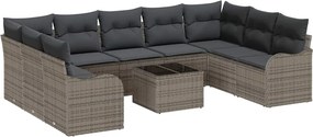 vidaXL Σετ Καναπέ Κήπου με μαξιλάρι 10 pcs Γκρι Πολυ ράταν