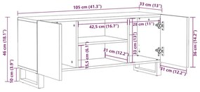 Έπιπλο Τηλεόρασης Μαύρο 105 x 33 x 46 εκ. από Μασίφ Ξύλο Μάνγκο - Μαύρο