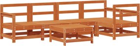 vidaXL Σετ Ξαπλώστρας Κήπου 7 pcs Κερωμένο Καφέ Στερεό πεύκο