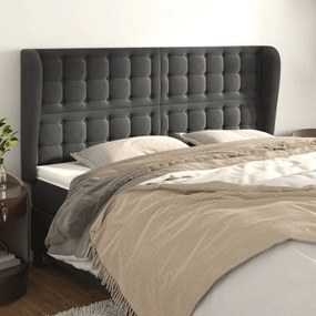 Κεφαλάρι με Πτερύγια Σκούρο Γκρι 163x23x118/128 εκ. Βελούδινο - Γκρι