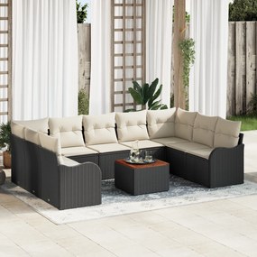 vidaXL 10 Τεμαχίων Σετ Καναπέ Κήπου με Μαξιλάρια Μαύρο Πολυρατάν Ακακία