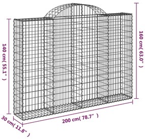 vidaXL Συρματοκιβώτια Τοξωτά 25 τεμ. 200x30x140/160 εκ. Γαλβαν. Ατσάλι