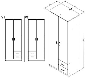 Ντουλάπα Hana 2K3P2F Λευκό 80x52x205 εκ. 80x52x205 εκ.