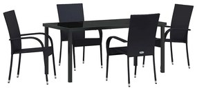 vidaXL Σέτ φαγητού για κήπο 5 pcs Μαύρο Πολυ ράταν