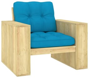 Καρέκλα Κήπου από Εμποτισμένο Ξύλο Πεύκου με Μπλε Μαξιλάρια - Μπλε