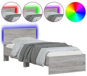 Πλαίσιο Κρεβατιού με Κεφαλάρι και LED Γκρι sonoma 90 x 200 εκ. - Γκρι