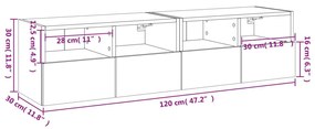 Ντουλάπια Τοίχου Τηλ. 2 Τεμ. Γκρι Σκυρ. 60x30x30εκ. Επεξ. Ξύλο - Γκρι