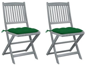 Καρέκλες Εξ. Χώρου Πτυσσόμενες 2 τεμ. Ξύλο Ακακίας &amp; Μαξιλάρια - Πράσινο