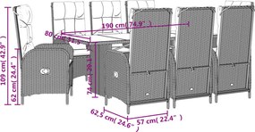 vidaXL Σετ Τραπεζαρίας Κήπου 9 τεμ Μαύρο από Συνθ. Ρατάν με Μαξιλάρια