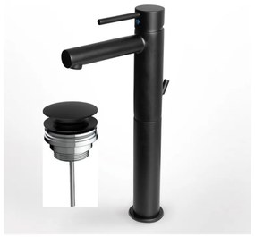 Eurorama Tonda Black Matt 145310P-400 Μπαταρία Νιπτήρος Υψηλή, με Aυτόματη Bαλβίδα+Βαλβίδα clic-clac