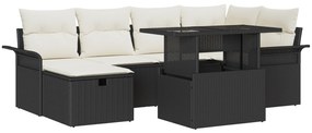 vidaXL Σετ 7 Κομματιών Καναπέ Κήπου με Μαξιλάρια Μαύρο Πολυ Ρατάν