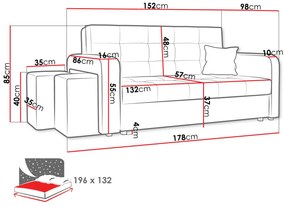 Καναπές κρεβάτι Columbus 158, Αριθμός θέσεων: 2, Αποθηκευτικός χώρος, 85x178x98cm, 73 kg, Πόδια: Μέταλλο, Ξύλο: Πεύκο | Epipla1.gr