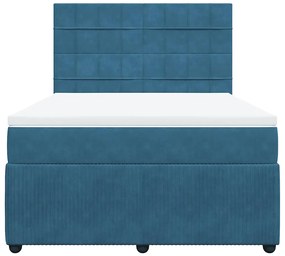 vidaXL Κρεβάτι Boxspring με Στρώμα Μπλε 140x190 εκ. Βελούδινο