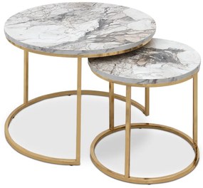Τραπεζάκια σαλονιού Gary Megapap Mdf - μεταλλικό χρώμα μπεζ εφέ μαρμάρου - χρυσό 65x65x44εκ.