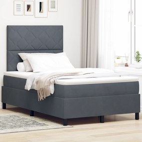 vidaXL Κρεβάτι Box Spring με στρώμα & LED Σκούρο Γκρι 120x190 εκ. Βελούδο