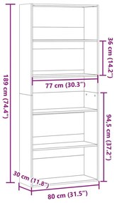 Βιβλιοθήκη Αρτισιανή Δρυς 80x30x189 εκ. από Επεξ. Ξύλο - Καφέ