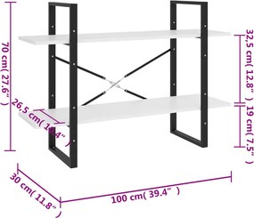 vidaXL Βιβλιοθήκη με 2 Ράφια Λευκή 100 x 30 x 70 εκ. από Επεξ. Ξύλο