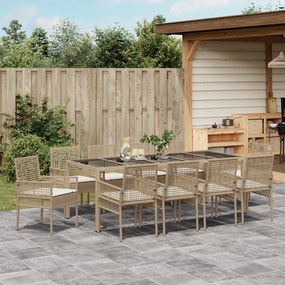 vidaXL Σέτ φαγητού για κήπο 11 pcs Μπεζ 250 x 100 x 75 cm