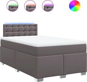 vidaXL Κρεβάτι Boxspring με Στρώμα Γκρι 120x190εκ. από Συνθετικό Δέρμα