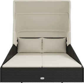 vidaXL Ξαπλώστρα με Πτυσσόμενη Οροφή Μαύρη 200x114x128 εκ. Συνθ. Ρατάν