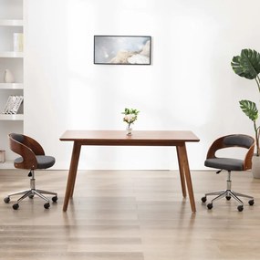 vidaXL Καρέκλες Τραπεζαρίας Περιστρ. 2 τεμ. Γκρι Λυγ. Ξύλο/Συνθ. Δέρμα