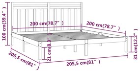 vidaXL Πλαίσιο Κρεβατιού Γκρι 200 x 200 εκ. από Μασίφ Ξύλο