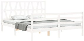 vidaXL Πλαίσιο Κρεβατιού με Κεφαλάρι Λευκό Μασίφ Ξύλο King Size