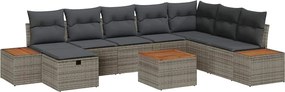 vidaXL Σετ Καναπέ Κήπου με μαξιλάρι 9 pcs Γκρι Πολυ ράταν