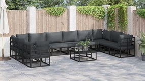 vidaXL Σετ Καναπέ Κήπου με μαξιλάρι 11 pcs Μαύρο Αλουμίνιο