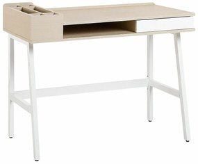 Τραπέζι γραφείου Berwyn 303, Με συρτάρια, 82x100x55cm, 27 kg, Ανοιχτό χρώμα ξύλου, Άσπρο | Epipla1.gr