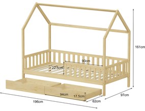 ΚΡΕΒΑΤΙ ΠΑΙΔΙΚΟ ΜΕ ΣΥΡΤΑΡΙΑ PHYLLIS HM724.01 τ.MONTESSORI ΦΥΣΙΚΟ 196x97x161Υεκ.