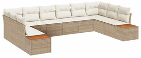 vidaXL Σετ Καναπέ Κήπου με μαξιλάρι 10 pcs Μπεζ Πολυ ράταν