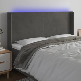 Κεφαλάρι Κρεβατιού LED Σκούρο Γκρι 183x16x118/128εκ. Βελούδινο - Γκρι