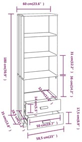 Ραφιέρα HAMAR Καφέ Μελί 60 x 35 x 180 εκ. Μασίφ Ξύλο Πεύκου - Καφέ