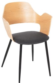 DINING CHAIR VELP  WOOD IN NATURAL-GREY FABRIC-BLACK METAL LEGS 55,5x50x79Hcm.