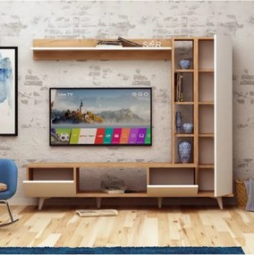 Stewehome Μοντέρνα τηλεοπτική μονάδα σε χρώμα δρυός με ντουλάπια Καφέ