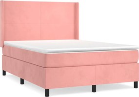vidaXL Κρεβάτι Boxspring με Στρώμα Ροζ 140x200 εκ. Βελούδινο