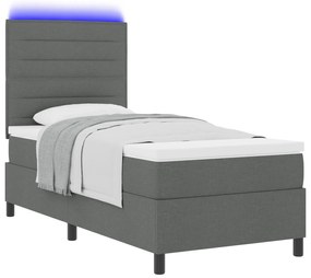 vidaXL Κρεβάτι με Βαθμίδα και Στρώμα & LED Σκοτεινό Γκρι 80x200 εκ. Ύφασμα
