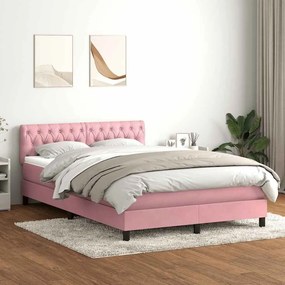 Κρεβάτι Boxspring με Στρώμα Ροζ 160x210 εκ. Βελούδινο - Ροζ