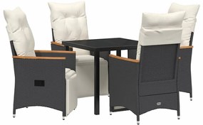 vidaXL Σέτ φαγητού για κήπο με μαξιλάρι 5 pcs Μαύρο Πολυ ράταν