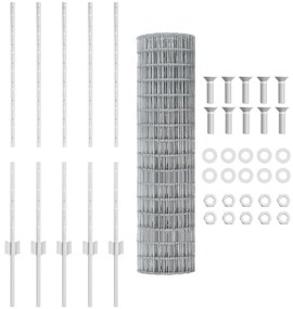 vidaXL Ευρωπαϊκό Φράχτη με 10 Στήλες Ασημί 1x10 μ Ατσάλι