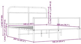 Σκελετός Κρεβ. Χωρίς Στρώμα Καφέ Δρυς 160x200 εκ. Μεταλλικό - Καφέ